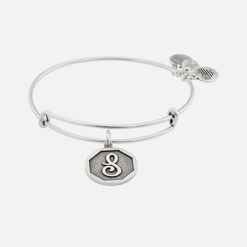 Alex And Ani Initial S Charm Rafaelian Silver Finish Bangle Bracelet A13EB14SS